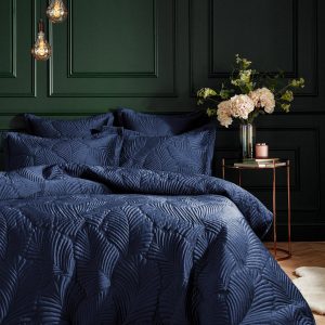 Paoletti Palmeria Velvet Navy Duvet Cover Set in 3 Sizes