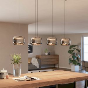 EGLO Hortunas Linear Pendant Refined Smoked Black Glass 4-Light Pendant