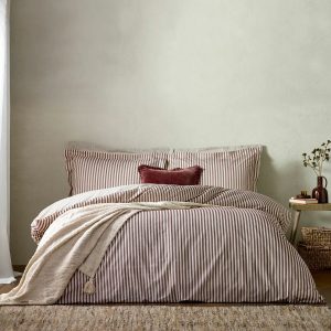 Yard Hebden 100% Cotton Burgundy Stripe Duvet Cover Set in 4 Sizes