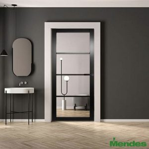 Mendes Industrial Solid Internal Door With Slim Handle Pack- Black Rome Glazed in 3 Sizes