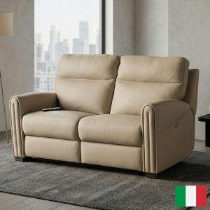 Nicoletti Atlanta Beige Leather Power Reclining 2 Seater Sofa