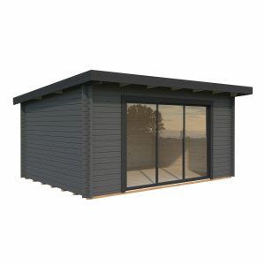 Palmako Lea 44mm Wooden Log Cabin in Dark Grey 14ft 7" x 10ft 8" (4.5m x 3.3m)