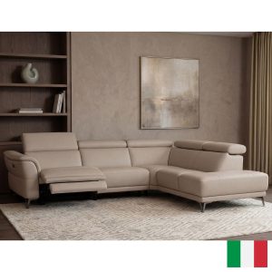 Nicoletti Charleston Beige Leather Power Reclining Corner Sofa with Chaise in 2 Configurations