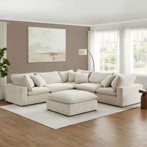 Aiden & Ivy Sereen Cream Fabric 6 Piece Modular Sofa