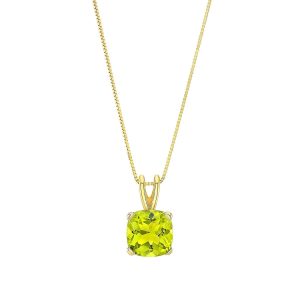 Cushion Cut Peridot Pendant, 14ct Yellow Gold