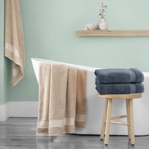 Grandeur 100% Cotton Bath Towels, 2 Pack, in 2 Colours
