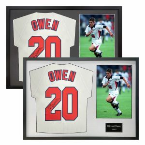Michael Owen Signed Framed England Football Shirt including 1 Photo in 2 Options: White or Black