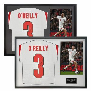 Nico O'Reilly Signed Framed England Football Shirt including 1 Photo in 2 Options: White or Black