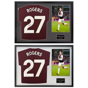 Morgan Rogers Signed Framed Aston Villa Football Shirt including 1 Photo, in 2 Options: White or Black
