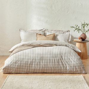 Yard Barton 100% Cotton Natural Gingham Duvet Cover Set in 4 Sizes