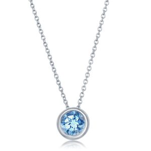 Round Cut Topaz Pendant, 14ct White Gold