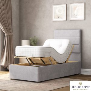 Highgrove Radnor Grey Fabric Electric Adjustable Bed Frame with 1000 Spring Count Long Single Mattress in 2 Firmness Ratings