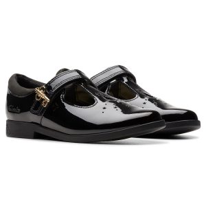 Clarks Kids Lock Shine Black Patent Shoes