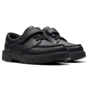 Clarks Kids Lorcam Edge Black Leather Shoes