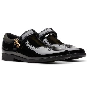 Clarks Kids Lock Magic Black Patent Shoes