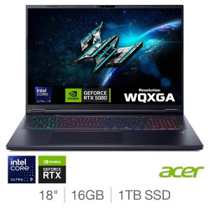 Acer Helios, Intel Core Ultra 9, 16GB RAM, 1TB SSD, NVIDIA GeForce RTX 5080, 18 Inch Gaming Laptop, NH.U55EK.001