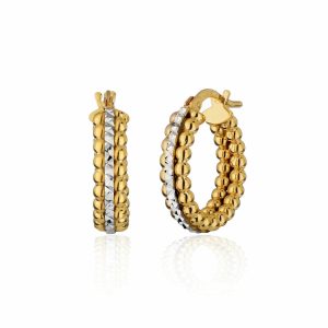 14ct Yellow & White Gold Bead Hoop Earrings