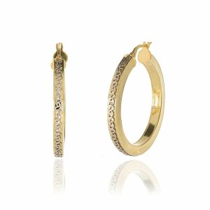 14ct Two Tone Gold Textured Hoop Earrings
