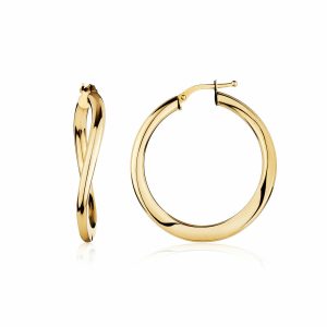 14ct Yellow Gold Shiny Twist Hoop Earrings