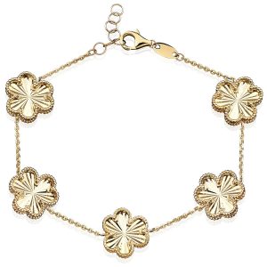 14ct Yellow Gold Three Heart Diamond Cut Bracelet