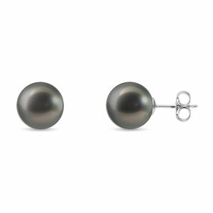 9-9.5mm Cultured Tahitian Pearl Stud Earrings, 14ct White Gold