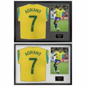 Adriano Signed Framed Brazil Football Shirt including 1 Photo in 2 Options: White or Black Mount