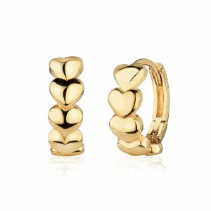 14ct Yellow Gold Heart Hoop Earrings