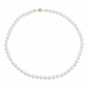 7-7.5mm Akoya White Necklace, 14ct Yellow Gold
