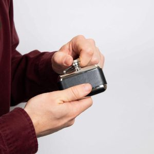 Fred Bennett Stainless Steel Black Leather 3oz Hip Flask, Personalisation Available