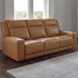 Simon Li Wren Brown Leather 3 Seater Sofa with Power Recliner & Power Headrest