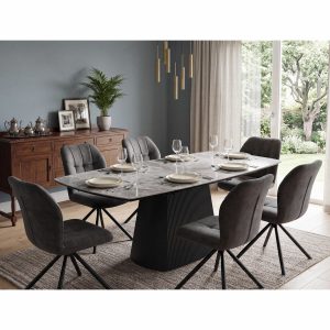 Bahamas Ceramic Extending Dining Table + 6 Grey Chairs, Seats 6-8