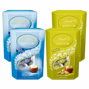 Lindt Lindor Milk & White & Pistachio Chocolate Truffles, 4 x 200g