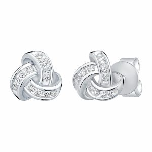0.15ctw Round Brilliant Cut Diamond Knot Earrings, 14ct White Gold