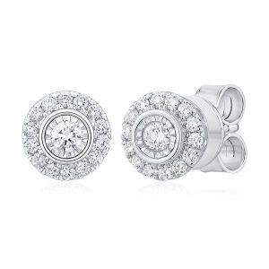 0.22ctw Round Brilliant Cut Diamond Halo Earrings, 14ct White Gold