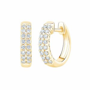 0.30ctw Round Brilliant Cut Diamond Double Row Hoop Earrings, 14ct Yellow Gold