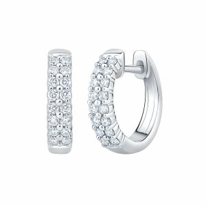 0.30ctw Round Brilliant Cut Diamond Double Row Hoop Earrings, 14ct White Gold