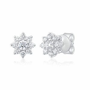 0.50ctw Round Brilliant Cut Diamond Sunburst Earrings, 14ct White Gold