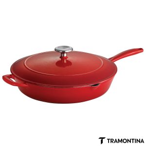 Tramontina Enamel Cast Iron Saute Pan with Lid, 30cm / 3.25L in 2 Colours