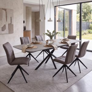 Indus Valley Skylar Large Extending Ceramic Dining Table + 6 Grey Chairs, Seats 6-8