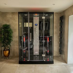 Insignia All in One Steam Shower & Infrared Sauna with Aromatherapy in Black - 1450 x 900mm