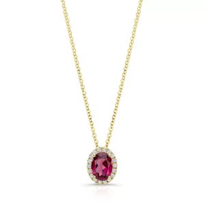 Oval Cut Garnet & 0.13ctw Diamond Pendant, 14ct Yellow Gold