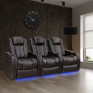 Valencia Tuscany Row of 3 Brown Leather Power Reclining Home Theatre Seating