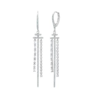 1.04ctw Round Brilliant Cut Diamond Dangle Earrings, 18ct White Gold